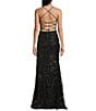 Midnight Doll Sequin Patterned Spaghetti Strap Square Neck Lace Up Back Side Slit Dress, Color:Black - Image 2