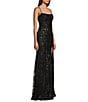 Midnight Doll Sequin Patterned Spaghetti Strap Square Neck Lace Up Back Side Slit Dress, Color:Black - Image 3