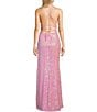 Color:Pink Sherb - Image 2 - Sequin V-Neck Asymmetrical Hem Lace-Up Back Long Dress
