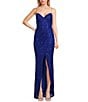 Color:Royal - Image 1 - Sequin V-Neck Rhinestone Bar Back Faux Wrap Long Dress