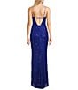 Color:Royal - Image 2 - Sequin V-Neck Rhinestone Bar Back Faux Wrap Long Dress
