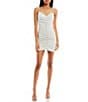 Color:White/Silver - Image 1 - Sleeveless Ruched-Front Metallic-Knit Sheath Dress