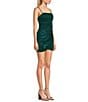 Color:Hunter - Image 3 - Sleeveless Shimmer Faux-Wrap Mini Sheath Dress