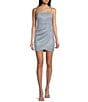 Color:Powder Blue - Image 1 - Sleeveless Shimmer Faux-Wrap Mini Sheath Dress