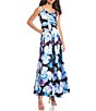 Color:Black/Blue - Image 1 - Spaghetti Strap Scoop Neck Floral Satin Ball Gown