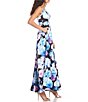 Color:Black/Blue - Image 2 - Spaghetti Strap Scoop Neck Floral Satin Ball Gown