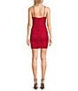 Color:Deep Red - Image 2 - Spaghetti Strap Square Neck Glitter Ruched Dress