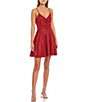 Color:Red - Image 1 - Spaghetti Strap Surplice V-Neck Glitter Knit Fit-and-Flare Dress