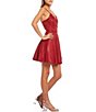 Color:Red - Image 3 - Spaghetti Strap Surplice V-Neck Glitter Knit Fit-and-Flare Dress