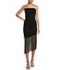 Color:Black/Silver - Image 1 - Strapless Asymmetrical Hem Fringe Bodycon Dress