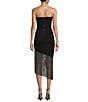 Color:Black/Silver - Image 2 - Strapless Asymmetrical Hem Fringe Bodycon Dress