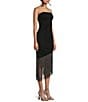 Color:Black/Silver - Image 3 - Strapless Asymmetrical Hem Fringe Bodycon Dress