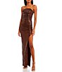 Color:Chocolate - Image 1 - Strapless Wrap Top Side Slit Long Sequin Dress