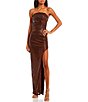 Color:Chocolate - Image 3 - Strapless Wrap Top Side Slit Long Sequin Dress