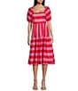 Midnight Doll Stretch Poplin Short Sleeve Striped Dress, Color:Pink Red - Image 1