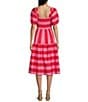 Midnight Doll Stretch Poplin Short Sleeve Striped Dress, Color:Pink Red - Image 2