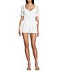 Midnight Doll Sweetheart Neck Short Puff Sleeve Tiered Lace Romper, Color:White - Image 1