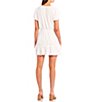 Color:White - Image 2 - V-Neck Puff Sleeve Clip Dot Ruffle Hem Dress
