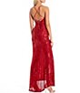Color:Red - Image 2 - V-Neck Cross Back Strap Side Slit Sequin Dress