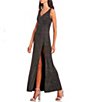 Color:Black/Silver - Image 3 - Sleeveless V-Neck Slit Hem Glitter Knit Long Dress