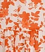 Color:Ivory/Orange - Image 3 - V-Neck Short Sleeve Printed Wool Dobby Tiered Midi Dress