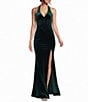 Midnight Doll Velvet Halter V-Neck Corseted Front Slit Lace Up Back Dress - Image 1
