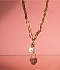 Color:Gold/Pink - Image 2 - 14K Gold Heart Crystal Love Story Chain Y Necklace