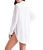 Mimi Flamingo Bliss Gauze Laguna Solid Point Collar Roll-Tab Sleeves Button Front Swim Cover-Up Shirt, Color:White - Image 3