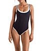 Mimi Flamingo Layered Solids Drift Scoop Neck One Piece Swimsuit, Color:Black/White - Image 1