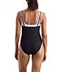Mimi Flamingo Layered Solids Drift Scoop Neck One Piece Swimsuit, Color:Black/White - Image 3