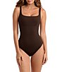 Mimi Flamingo Lido Rib Knit Harper Solid Square Neck Open Back Tank One Piece Swimsuit - Image 1