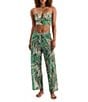 Mimi Flamingo Riley Chiffon Sarong Pull-on Wide Leg Pant Swim Cover-Up, Color:Coastal Leaves - Image 4