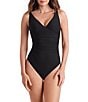 Mimi Flamingo Soleil Solid Bailey Shirred Surplice One Piece Swimsuit, Color:Black - Image 1