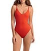 Mimi Flamingo Solid Lido Rib Avery V-Neck Tank One Piece Swimsuit - Image 1