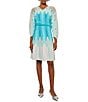 Color:White/Oceanfront/Multi - Image 1 - Abstract Ombre Print Soft Knit V-Neck Long Dolman Sleeve A-Line Dress