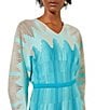 Color:White/Oceanfront/Multi - Image 5 - Abstract Ombre Print Soft Knit V-Neck Long Dolman Sleeve A-Line Dress