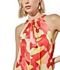 Color:Flamenco/Pale Marigold/Limestone/White - Image 4 - Abstract Print Crepe De Chine Halter Neck Sleeveless Tiered Ruffle Drop Waist Maxi Dress