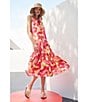 Color:Flamenco/Pale Marigold/Limestone/White - Image 6 - Abstract Print Crepe De Chine Halter Neck Sleeveless Tiered Ruffle Drop Waist Maxi Dress