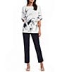 Ming Wang Abstract Print Soft Knit Square Neck Elbow Sleeve Tunic - Image 5