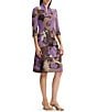 Ming Wang Abstract Split V-Neck Mandarin Collar 3/4 Sleeve Jacquard Knit A-Line Dress - Image 3