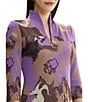 Ming Wang Abstract Split V-Neck Mandarin Collar 3/4 Sleeve Jacquard Knit A-Line Dress - Image 4