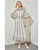 Color:White/Black - Image 4 - Airy Contrast Stripe Organza Round Neck Elbow Sleeve A-Line Midi Dress
