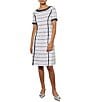 Color:White/Black - Image 1 - Aria Soft Knit Horizontal Striped Fringe Crew Neck Short Sleeve A-Line Dress