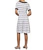 Color:White/Black - Image 2 - Aria Soft Knit Horizontal Striped Fringe Crew Neck Short Sleeve A-Line Dress
