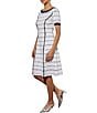 Color:White/Black - Image 3 - Aria Soft Knit Horizontal Striped Fringe Crew Neck Short Sleeve A-Line Dress