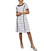 Color:White/Black - Image 4 - Aria Soft Knit Horizontal Striped Fringe Crew Neck Short Sleeve A-Line Dress