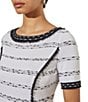 Color:White/Black - Image 5 - Aria Soft Knit Horizontal Striped Fringe Crew Neck Short Sleeve A-Line Dress