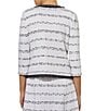 Color:White/Black - Image 2 - Aria Soft Knit Horizontal Striped Fringe Round Neck 3/4 Sleeve Jacket