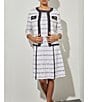 Color:White/Black - Image 5 - Aria Soft Knit Horizontal Striped Fringe Round Neck 3/4 Sleeve Jacket