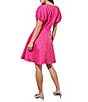 Color:Carmine Rose - Image 2 - Bouffant Crepe De Chine Round Neck Short Puff Sleeve Fit And Flare Dress